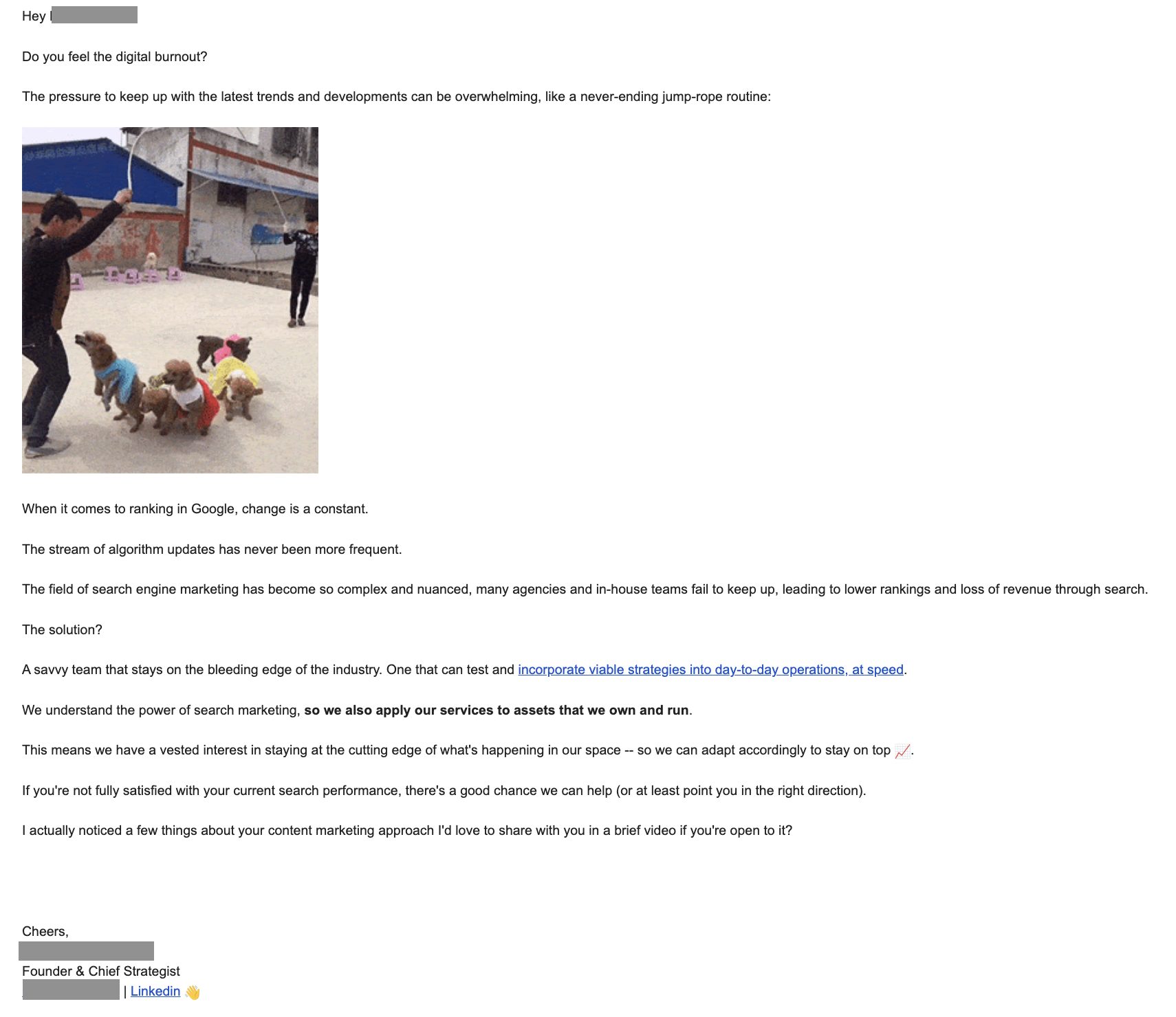 Cold email example using the PAS framework