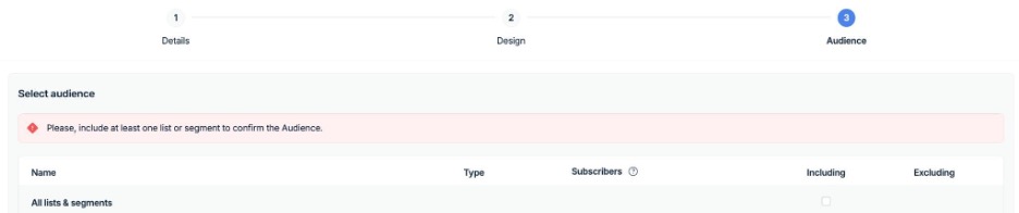 This is an image showing the Mailtrap audience selection