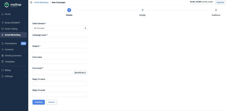 This is an image showing the Mailtrap Email Marketing page