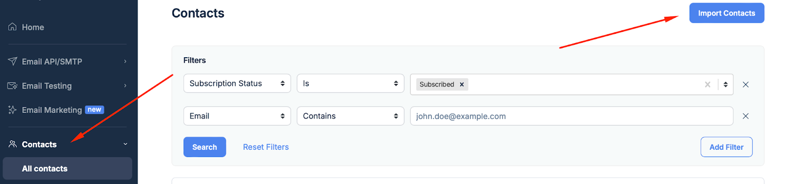 Mailtrap Email Delivery Platform importing contacts.