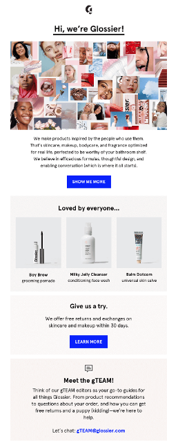 This is an image showing a Glossier email