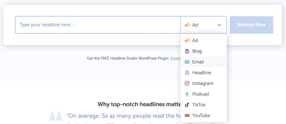 This is an image showing the Headline Analyzer by CoSchedule input