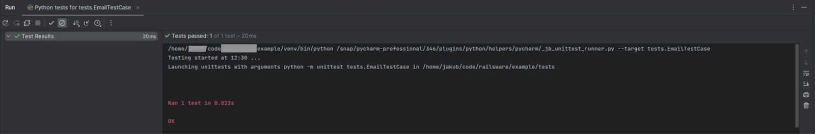 A message indicating successful Python test email