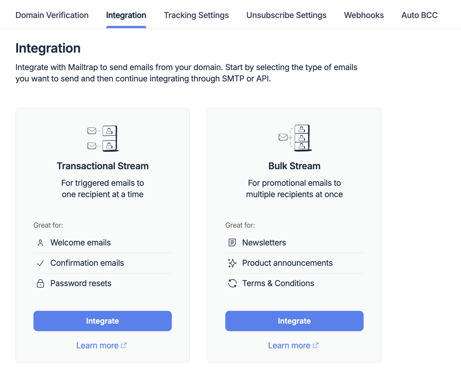 Integration selection - verified domain
