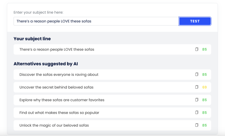 This is an image showing Mailmeteor's subject line alternatives