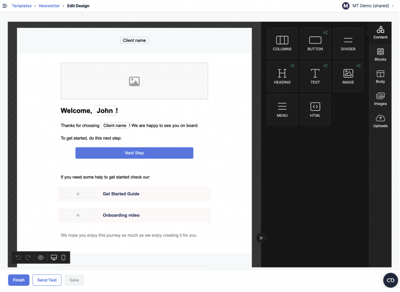 Mailtrapのドラッグ＆ドロップテンプレートビルダー
