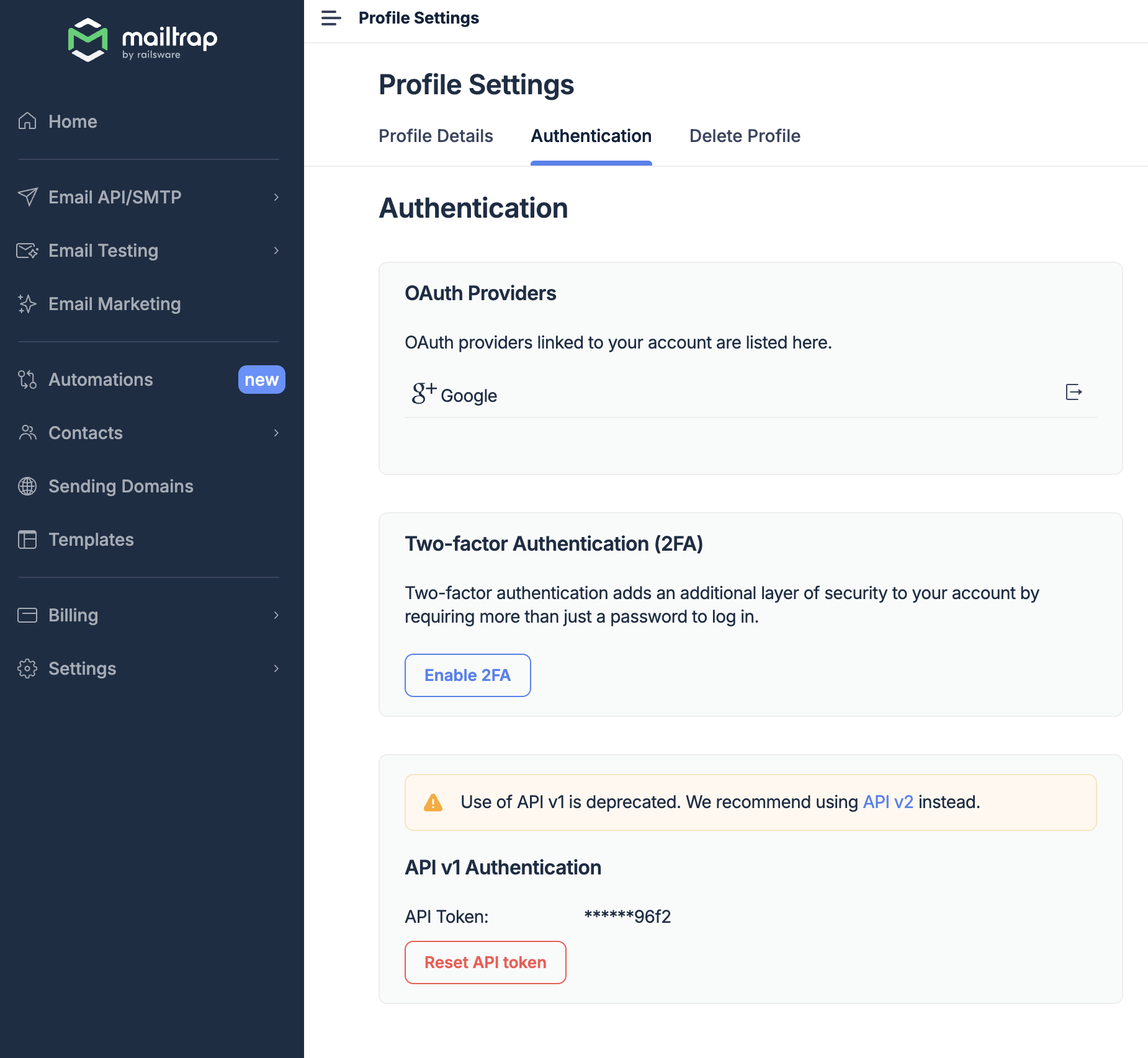 Mailtrap - 2FAを有効化