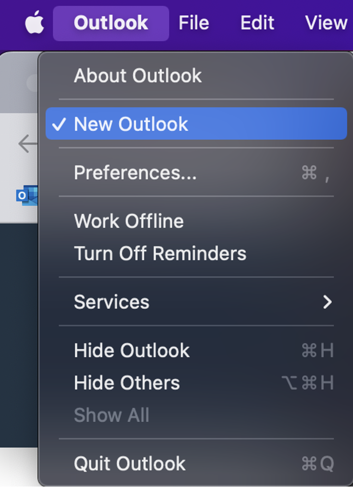 Dropdown menu for New Outlook UI