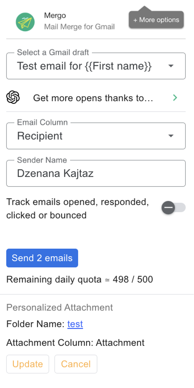 Mail Merge for Gmail plug