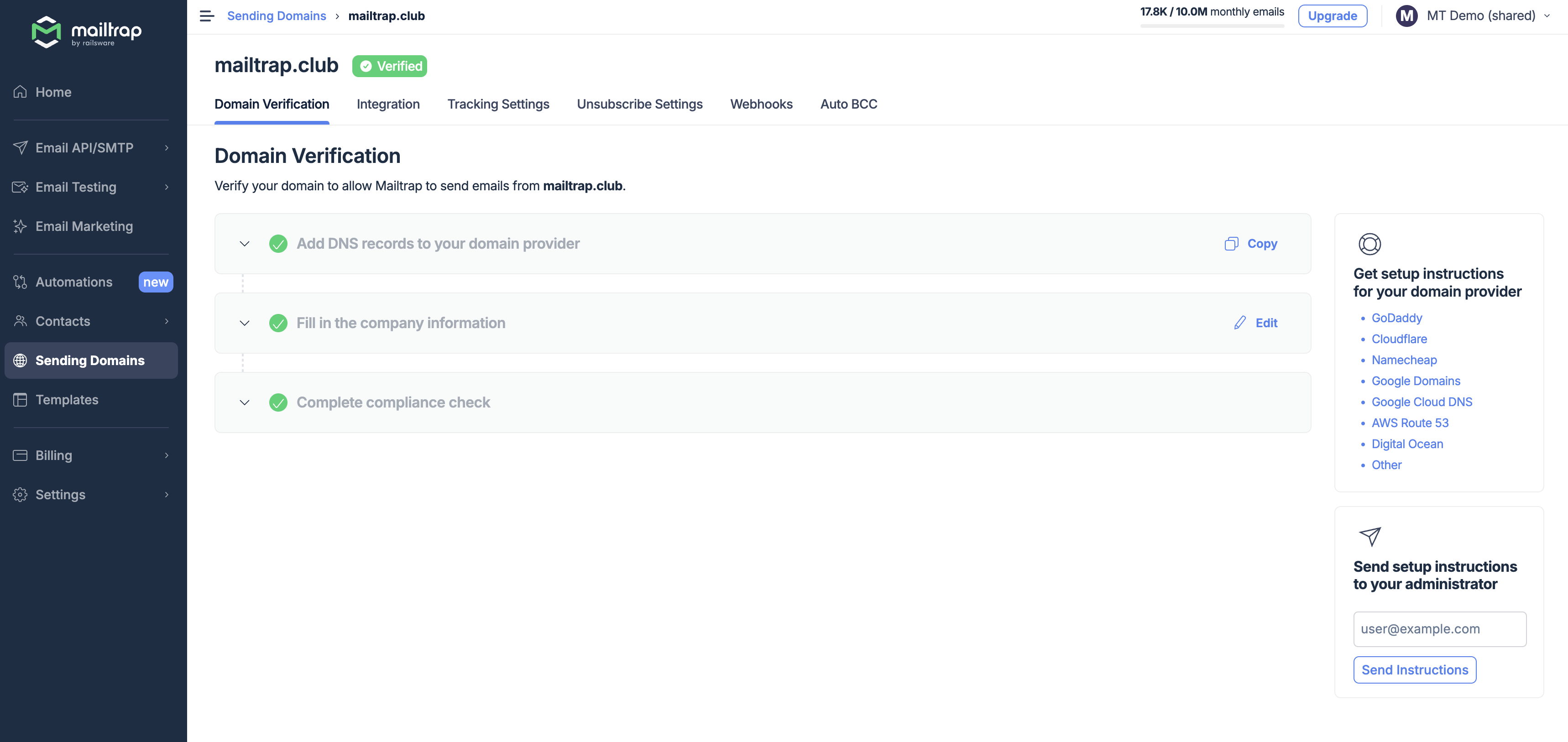 Verified domain - all states collapsed